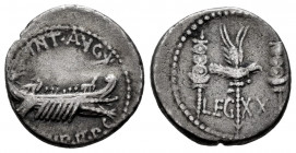 Mark Antony. Denarius. 32-31 BC. Mint moving. (Ffc-59). (Craw-544/36). (Cal-207). Anv.: ANT. AVG. III. VIR. R.P.C. praetorian galley right. Rev.: LEG....