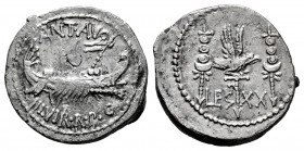 Mark Antony. Denarius. 32-31 BC. Mint moving. (Rsc-57). (Ffc-59). (Craw-544/36). (Cal-207). Anv.: ANT. AVG. III. VIR. R.P.C. praetorian galley right. ...