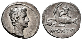Augustus. Denarius. 27 BC. (Rsc-25). (Ffc-18). (Ric-548). (Cal-812). Anv.: Bare head of Augustus right. Rev.: AVGVSTVS below capricorn right bearing c...