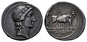 Augustus. Denarius. 29-27 BC. Brandisium and Rome. (Rsc-117). (Ffc-92). (Ric-272). (Cal-674). Anv.: Laureate head of Apollo right. Rev.: Augustus as p...