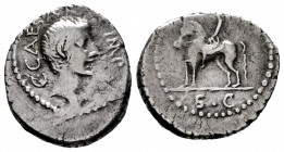 Augustus. Denarius. 43 BC. Military mint moving . (Rsc-246). (Ffc-170). (Ric-490/1). (Cal-655). Anv.: C. CAESAR IMP. bare head of Octavian right. Rev....