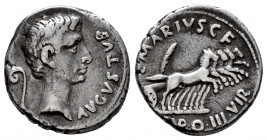 Augustus. C. Marius C.F. Tromentina. Denarius. 13 BC. Rome. (Rsc-456). (Ffc-282). (Ric-399). (Cal-969). Anv.: AVGVSTVS bare head of Augustus right, li...