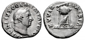 Vitellius. Denarius. 69 AD. Rome. (Ric-109). (Rsc-111). Anv.: A VITELLIVS GERM IMP AVG TR P, laureate head to right. Rev.: XV VIR SACR FAC, tripod; ra...