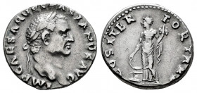 Vespasian. Denarius. 70 AD. Rome. (Ric-19). (Rsc-84). Anv.: IMP CAESAR VESPASIANVS AVG, laureate head to right. Rev.: COS ITER FORT RED, Fortuna stand...