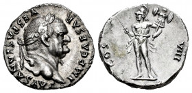 Vespasian. Denarius. 77-78 AD. Rome. (Ric-937). (Bmcre-200). (Rsc-125). Anv.: IMP CAESAR VESPASIANVS AVG, laureate head right. Rev.: COS VIII, Mars st...