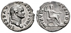 Vespasian. Denarius. 73 AD. Rome. (Ric-II 2.545). (Bmcre-19 note). (Rsc-387). Anv.: IMP CAES VESP AVG CEN, laureate head to right. Rev.: PONTIF MAXIM,...