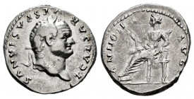 Titus. Denarius. 79 AD. Rome. (Ric-972 Vespasiano). (Rsc-17). Anv.: T CAESAR VESPASIANVS AVG. Laureate head right. Rev.: ANNONA AVG. Annona seated lef...