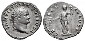 Titus. Denarius. 77-78 AD. Rome. (Ric-974 Vespasiano). (Bmc-321). (Rsc-31). Anv.: T CAESAR VESPASIANVS, laureate head right. Rev.: CERES AVGVST, Ceres...