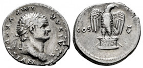 Titus. Denarius. 76-78 AD. Rome. (Ric-191 var). (Rsc-Unlisted). Anv.: T CAESAR IMP VESPASIAN, laureate head right. Rev.: Eagle standing on cippus, hea...
