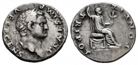Titus. Denarius. 73 AD. Rome. (Ric-556 Vespasiano). (Bmcre-116). (Rsc-169). Anv.: T CAES IMP VESP CENS, laureate head right. Rev.: PONTIF TRI POT, Tit...