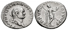 Titus. Denarius. 79 AD. Rome. (Ric-53). Anv.: IMP TITVS CAES VESPASIAN AVG P M, laureate head right. Rev.: TR P VIIII IMP XV COS VII P P, Venus, seen ...