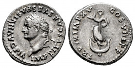 Titus. Denarius. 79-81 AD. Rome. (Ric-113 var). (Rsc-310). Anv.: IMP TITVS CAES VESPASIAN AVG P M, laureate head left. Rev.: COS VIII P P TR P IX IMP ...