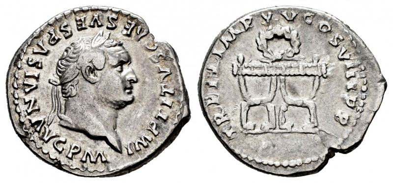 Titus. Denarius. 80 AD. Rome. (Ric-108). (Bmcre-66/9). (Rsc-318). Anv.: IMP TITV...