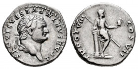 Titus. Denarius. 79 AD. Rome. (Ric-1078 Vespasiano). (Bmc-255). (Rsc-332). Anv.: T CAESAR IMP VESPASIANVS, laureate head right. Rev.: TR POT VIII - CO...
