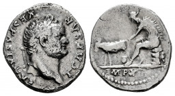 Titus. Denarius. 77-78 AD. Rome. (Ric-985). (Bmc-230). (C-103). Anv.: T CAESAR VESPASIANVS Laureate head of Titus to right. Rev.: IMP XIII Goatherd se...