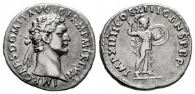 Domitian. Denarius. 86-87 AD. Rome. (Ric-504). (Bmcre-101). (Rsc-228). Anv.: IMP CAES DOMIT AVG GERM P M TR P VII, laureate head right. Rev.: IMP XIII...
