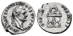 Domitian. Denarius. 81 AD. Rome. (Ric-46). (Bmcre-18 var). (Rsc-58zza). Anv.: IMP CAES DOMITIANVS AVG PONT, laureate head right. Rev.: TR P COS VII DE...