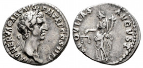 Nerva. Denarius. 97 AD. Rome. (Ric-II 13). (Bmcre-24). (Rsc-3). Anv.: IMP NERVA CAES AVG PII M TR P COS II P P, laureate head right. Rev.: AEQVITAS AV...