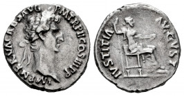 Nerva. Denarius. 97 AD. Rome. (Ric-18). (Rsc-103). Anv.: IMP NERVA CAES AVG P M TR P II COS III P P. Cabeza laureada a derecha. Rev.: IVSTITIA AVGVST....