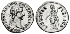 Nerva. Denarius. 96 AD. Rome. (Ric-7). (Bmcre-17). (Rsc-117). Anv.: IMP NERVA CAES AVG P M TR P II COS III P P, laureate bust to right. Rev.: LIBERTAS...