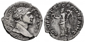 Trajan. Denarius. 107-108 AD. Rome. (Ric-II 128 var.). (Woytek-270). (Bmcre-328 var.). Anv.: IMP TRAIANO AVG GER DAC P M TR P, laureate bust to right....