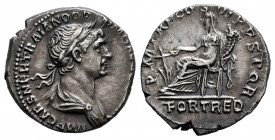 Trajan. Denarius. 114-117 AD. Rome. (Ric-II 317 var). (Rsc-154). (Bmcre-602). Anv.: IMP CAES NER TRAIAN OP(TIM AVG GER DAC PARTHICO), laureate and dra...