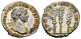 Trajan. Denarius. 113-114 AD. Rome. (Ric-II 295). (Woytek-419b). (Rsc-577). Anv.: IMP TRAIANO AVG GER DAC P M TR P COS VI P P, laureate bust to right,...