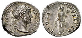 Hadrian. Denarius. 136 AD. Rome. (Ric-II 3.2199). (Bmcre-630). (Rsc-717). Anv.: HADRIANVS AVG COS III P P, laureate head to right. Rev.: FIDES PVBLICA...