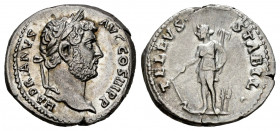 Hadrian. Denarius. 134-138 AD. Rome. (Ric-276). (Bmcre-741). (Rsc-1427). Anv.: HADRIANVS AVG COS III P P, Laureate head right. Rev.: TELLVS STABIL, Te...