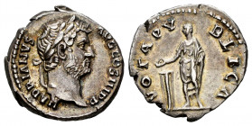 Hadrian. Denarius. 137-138 AD. Rome. (Ric-290). (Bmcre-780). (Rsc-1484a). Anv.: HADRIANVS AVG COS III P P, laureate head right . Rev.: VOTA PVBLICA, v...
