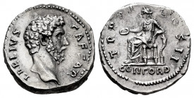 Aelius. Denarius. 137 AD. Rome. (Ric-II 3.2625). (Bmcre-981). (Rsc-1). Anv.: L AELIVS CAESAR, bare head to right. Rev.: TR POT COS II, Concordia seate...