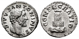 Divus Antoninus Pius. Denarius. 161 AD. Rome. (Ric-III 436). (Bmcre-57). (Rsc-164a). Anv.: DIVVS ANTONINVS, bare head to right. Rev.: CONSECRATIO, fun...