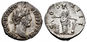 Antoninus Pius. Denarius. 148-149 AD. Rome. (Ric-167). (Bmcre-622). (Rsc-280). Anv.: ANTONINVS AVG PIVS P P TR P XI, laureate head right. Rev.: COS II...