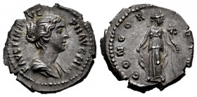 Faustina Junior. Denarius. 145-147 AD. Rome. (Ric-500b). (Rsc-44). Anv.: FAVSTINA AVG ANTONINI AVG PII FIL, draped bust right. Rev.: CONCOR(DIA), Conc...