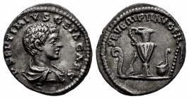 Geta. Denarius. 198-200 AD. Rome. (Ric-107 var). (Rsc-189). (Spink-7201). Anv.: L SEPTIMIVS GETA CAES, draped bust right. Rev.: SEVERI PII AVG FIL, pr...