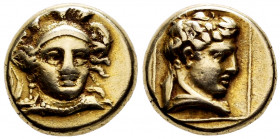 Lesbos. Mytilene. Hekte. 375-326 BC. (Bodenstedt-86). (SNG von Aulock-1709). (Hgc-6, 2012). Anv.: Head of Athena facing three-quarters to right, weari...