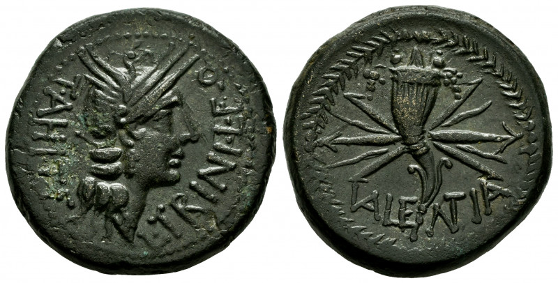Valentia. Unit. 150-50 BC. Valencia. (Abh-2512). Anv.: Galley head of Roma right...