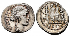 Junius. Q. Caepio Brutus. Denarius. 54 BC. Rome. (Ffc-794). (Craw-433/1). (Cal-873). Anv.: LIBERTAS behind head of Liberty right. Rev.: The consul L. ...