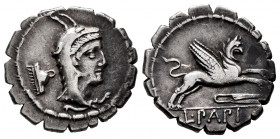 Papius. L. Papius. Denarius. 79 BC. Auxiliary mint of Rome. (Ffc-952). (Craw-384/1). (Cal-1057). Anv.: Head of Juno Sospita right, wearing goat's skin...