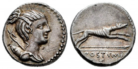 Postumius. C.Postumius At. (o Ta). Denarius. 74 BC. Rome. (Ffc-1073). (Craw-394/1a). (Cal-1217). Anv.: Bust of Diana draped right, bow and quiver on s...