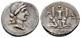 Julius Caesar. Denarius. 46-45 BC. Galia. (Ffc-11). (Craw-468/1). (Cal-645). Anv.: Diademed head of Venus right, Cupid on shoulder. Rev.: Gallia and a...