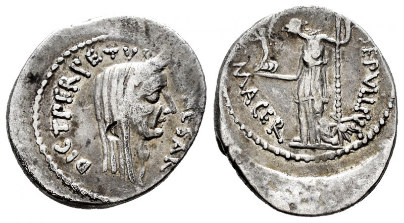 Julius Caesar. P. Sepullius Macer. Denarius. 44 BC. Rome. (Ffc-32). (Craw-480/14...