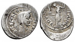 Julius Caesar. P. Sepullius Macer. Denarius. 44 BC. Rome. (Ffc-32). (Craw-480/14). (Cal-1265). Anv.: CAESAR DICT. PERPETVO his laureate and veiled hea...