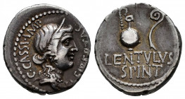 Cassius. P. Cornelius Lentulus Spinther. Denarius. 43-42 BC. Asia Minor. (Rsc-4). (Ffc-1). (Craw-500/3). (Cal-418). Anv.: C. CASSI. IMP. LEIBERTAS., d...