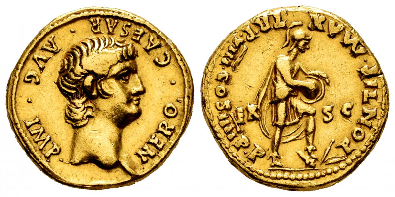 Nero. Áureo. 62-63 AD. Rome. (Ric-34). (Cal-436). Anv.: NERO CAESAR AVG IMP. Bar...