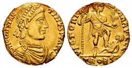 Constantinus III. Solidus. 407-411 AD. Trier. (Ric-348). (Doc-796). Anv.: DN CONSTAN-TINVS PF AVG. Diademed, draped and cuirassed bust right. Rev.: VI...