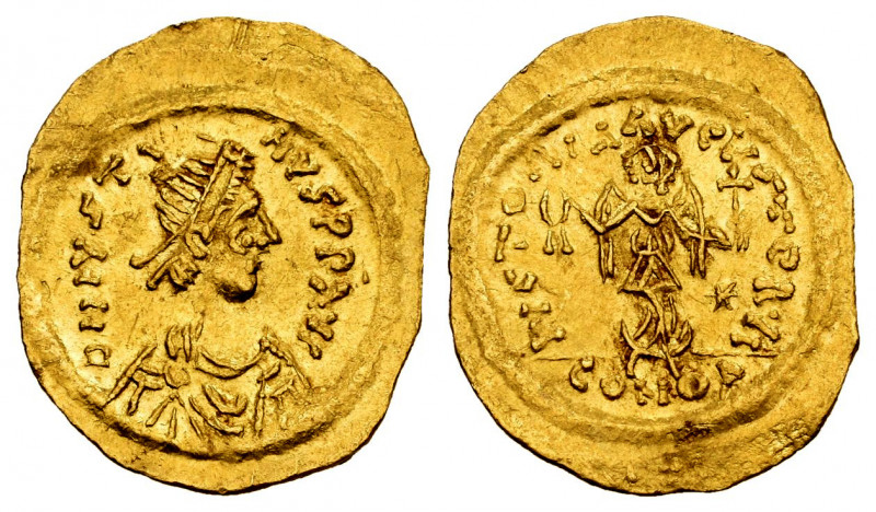 Justin I. Tremissis. 492-518 AD. Constantinople. (Sear-58). (Doc-4). Anv.: D N I...