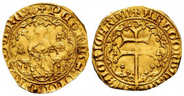 The Crown of Aragon. Pedro III (1336-1387). Real d'or. Mallorca. (Cru-435). (Cru C.G-2249a). (Tauler-307). Anv.: PETRUS DEI GRACIA REX. Rev.: ARAGONUM...