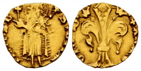The Crown of Aragon. Juan I (1387-1396). 1/2 florin. Barcelona. (Cru-467). (Tauler-350). Au. 1,75 g. Mintmark: Cross on stick. Very rare. Choice VF. E...