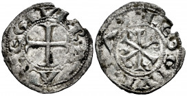 Kingdom of Castille and Leon. Doña Urraca (1109-1126). Dinero. Toledo. (Bautista-17 var). Anv.: URRACA REGI. Flowered cros. Rev.: LEO CIVITAS. Chrismo...